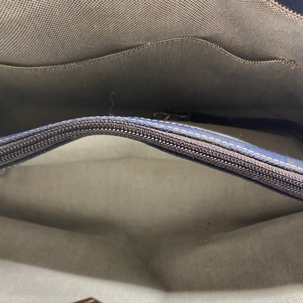 Dooney & Bourke L Size Blue Brown Fabric Handbag_11
